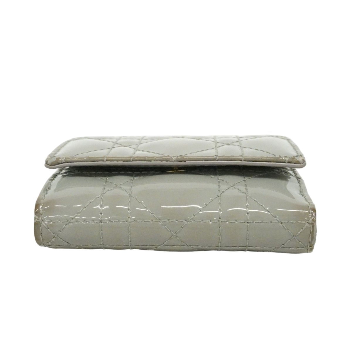 Dior Trifold Wallet Cannage Enamel Gray Champagne Gold — view 2