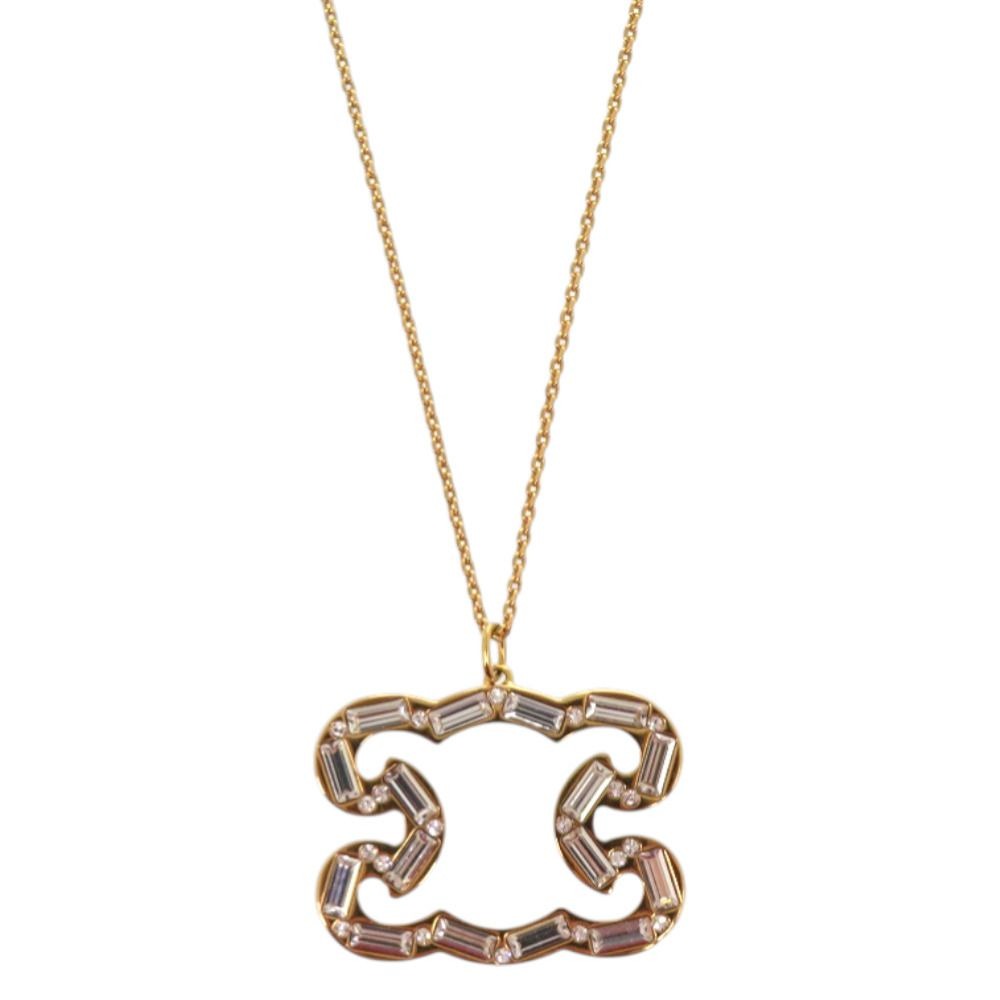 Celine Triomphe Sparkle Metal Rhinestone Gold Necklace