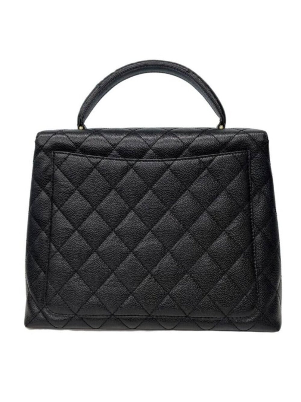 Chanel 24K CC Caviar Vintage Kelly Quilted Flap Bag Black Purse Handle