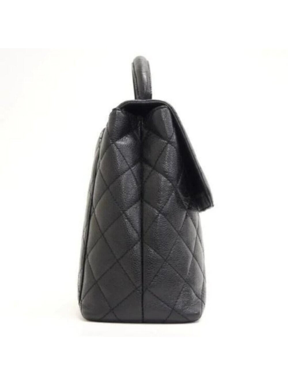 Chanel 24K CC Caviar Vintage Kelly Quilted Flap Bag Black Purse Handle