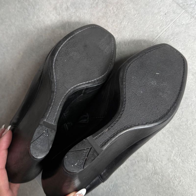 Prada Leather Wedge Sole Logo Booties 35 1 2 Short Boots Black — view 8
