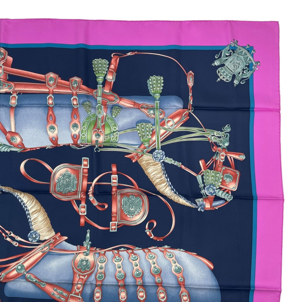 Hermes Carre 90 Scarf 100% Silk Harnais de Cour Court Horse Tackle Purple Box — view 4
