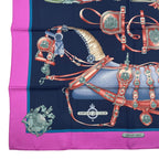 Hermes Carre 90 Scarf 100% Silk Harnais de Cour Court Horse Tackle Purple Box — view 5