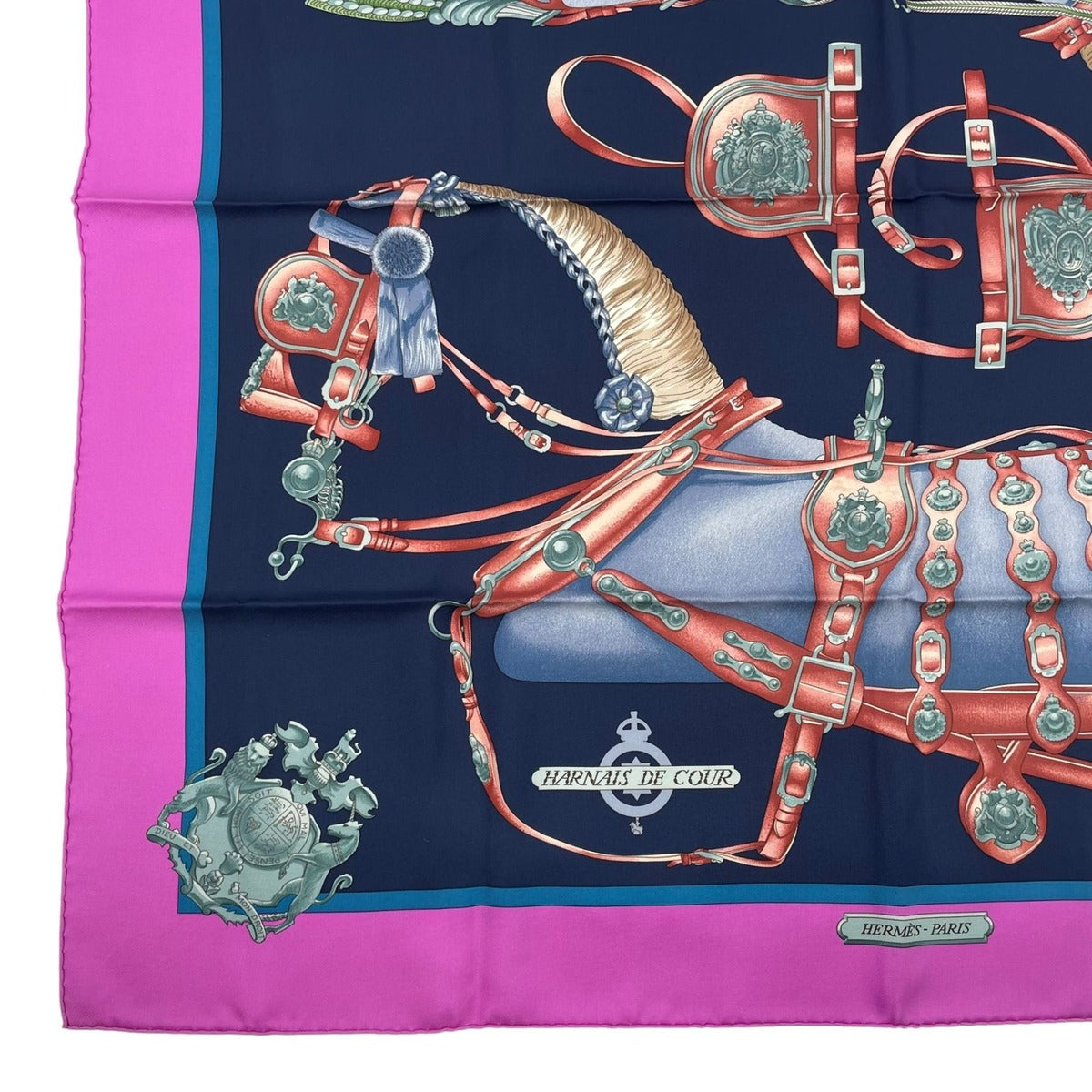 Hermes Carre 90 Scarf 100% Silk Harnais de Cour Court Horse Tackle Purple Box — view 5