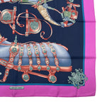 Hermes Carre 90 Scarf 100% Silk Harnais de Cour Court Horse Tackle Purple Box — view 6