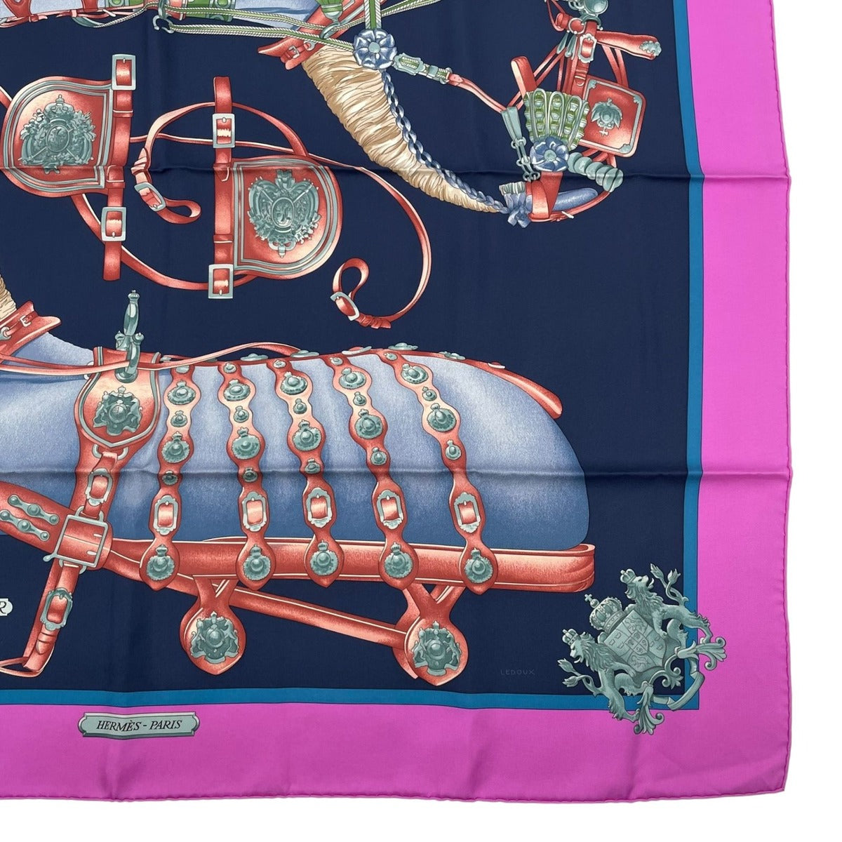 Hermes Carre 90 Scarf 100% Silk Harnais de Cour Court Horse Tackle Purple Box — view 6