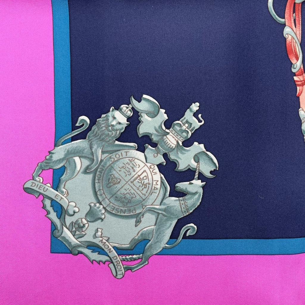 Hermes Carre 90 Scarf 100% Silk Harnais de Cour Court Horse Tackle Purple Box — view 9