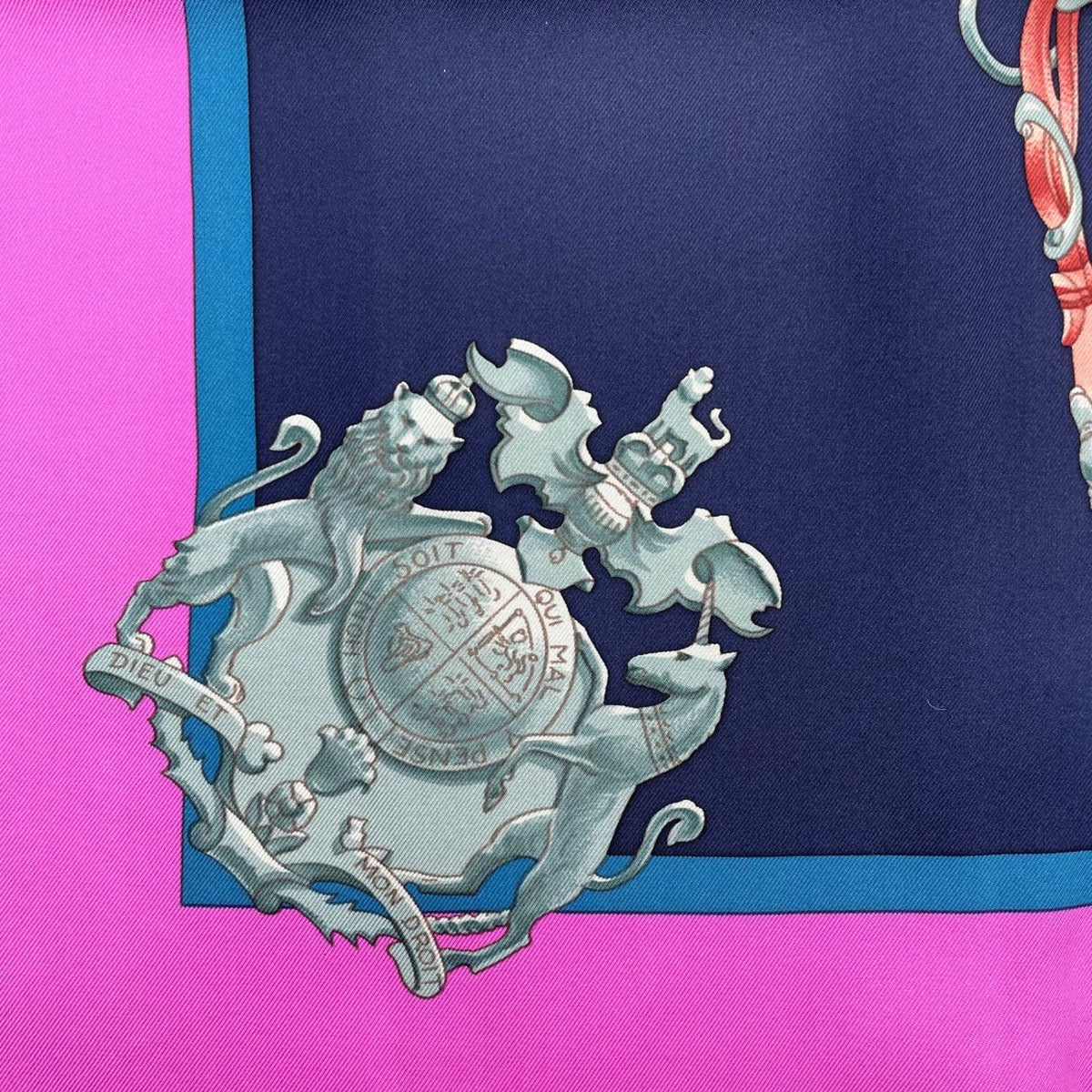 Hermes Carre 90 Scarf 100% Silk Harnais de Cour Court Horse Tackle Purple Box — view 9