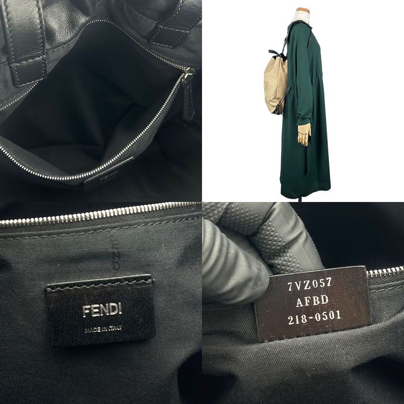 Fendi Backpack 7 Vz057 Canvas Leather Beige Black Going Out — view 7