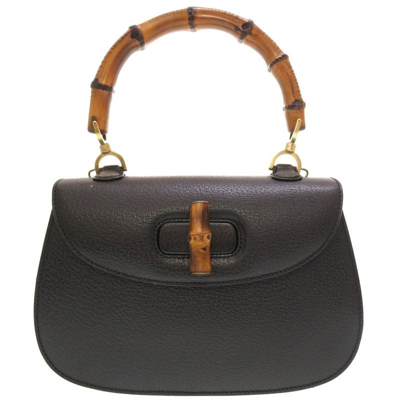 Gucci Bamboo Leather Black 000 2113 0633 Handbag 0187