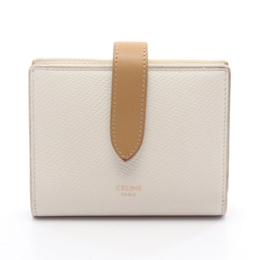 Celine Bifold Wallet Small Strap White Leather