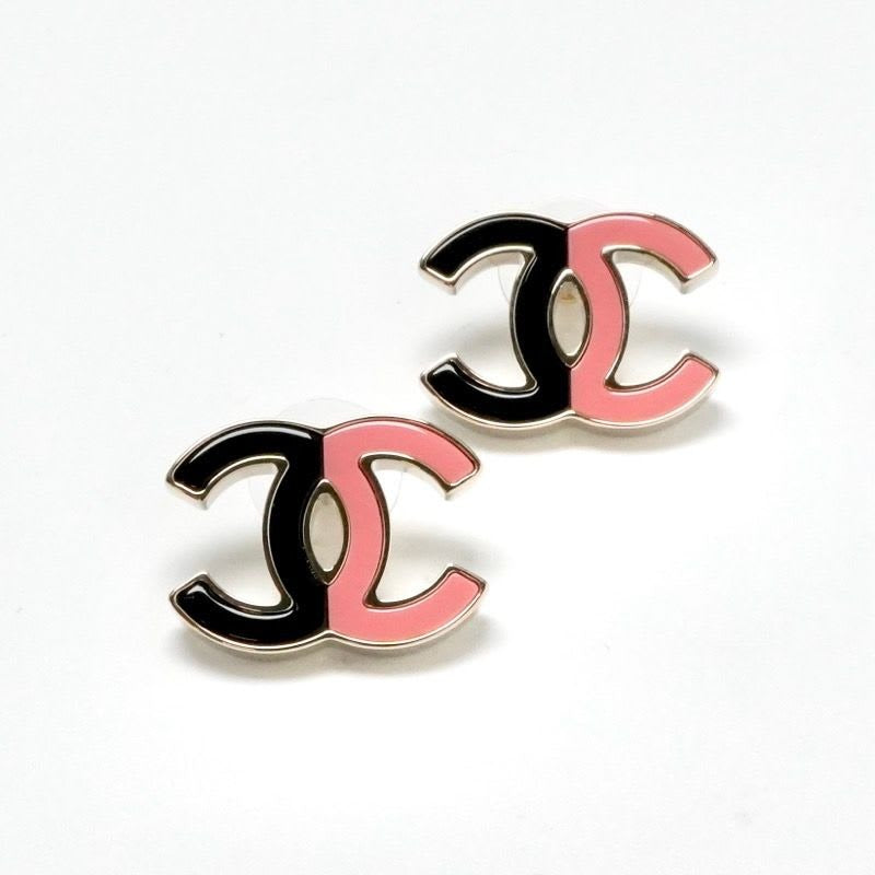 Chanel Earrings Gold Black Pink Coco Mark Bicolor — view 3