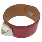 Hermes Medor Bangle Leather Metal Red Engraved D 0564