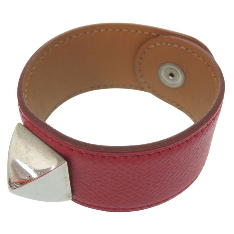 Hermes Medor Bangle Leather Metal Red Engraved D 0564 — view 2