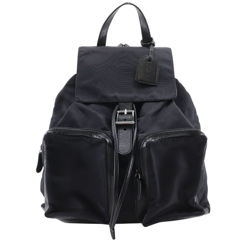 Gucci 019.2058.0173.5 Nylon Canvas And Leather Black Backpack Daypack