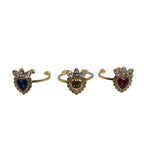 Gucci Crystal Heart 3 Strands GP Gold Red Blue Ring 1210