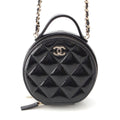 Chanel Shiny Lambskin Round Chain CC Logo Vanity Shoulder Bag Black