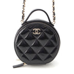 Chanel Shiny Lambskin Round Chain CC Logo Vanity Shoulder Bag Black