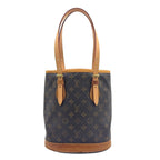 Louis Vuitton Bucket PM Monogram Leather Brown Shoulder Bag Gold