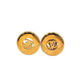Chanel CC Logo Round Gold Plated Earrings