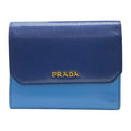 Prada Vitello Move Co Trifold Wallet Fold Leather Logo Gold Blue Bicolor