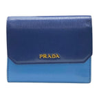 Prada Vitello Move Co Trifold Wallet Fold Leather Logo Gold Blue Bicolor