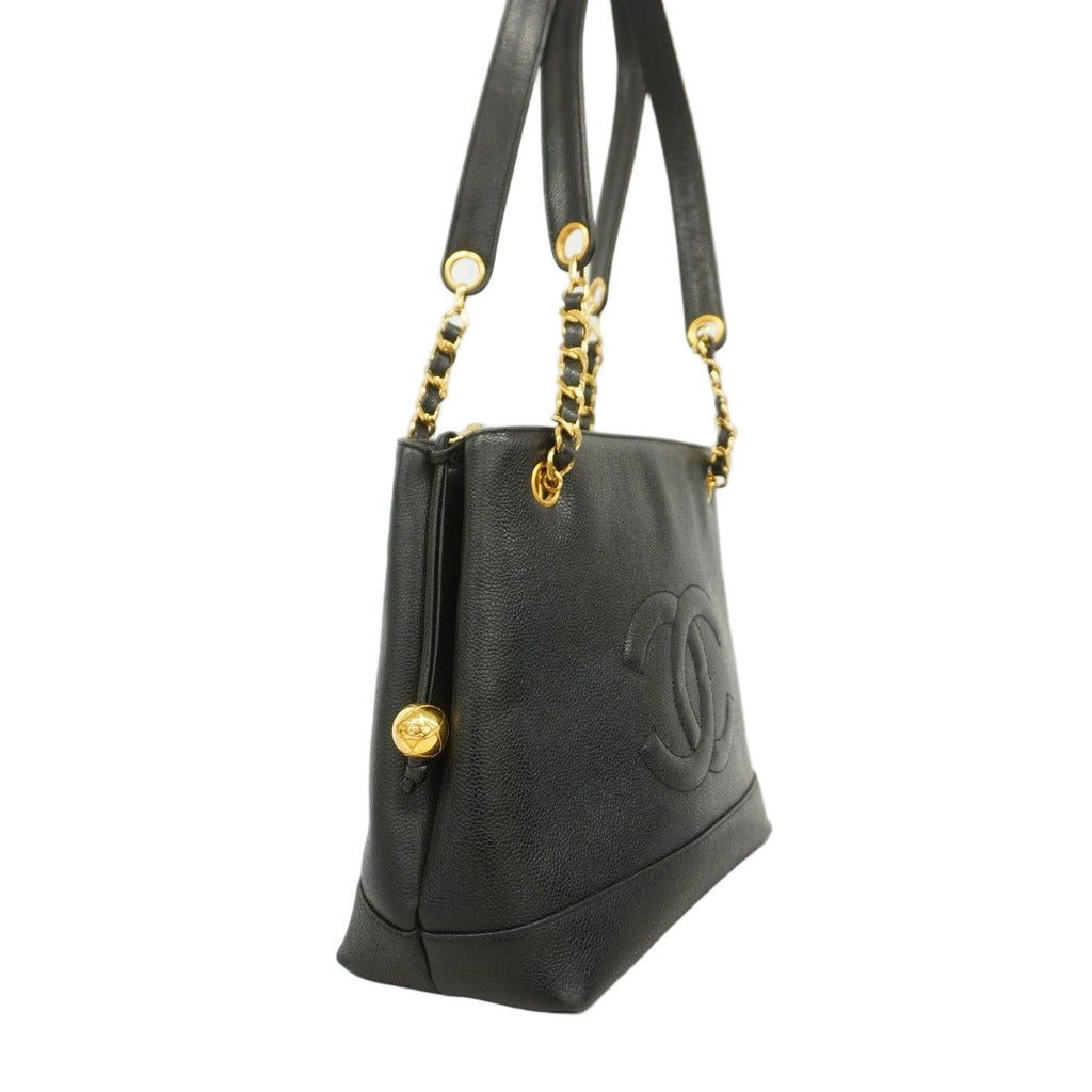 Chanel Shoulder Bag Caviar Leather Black Gold — view 2