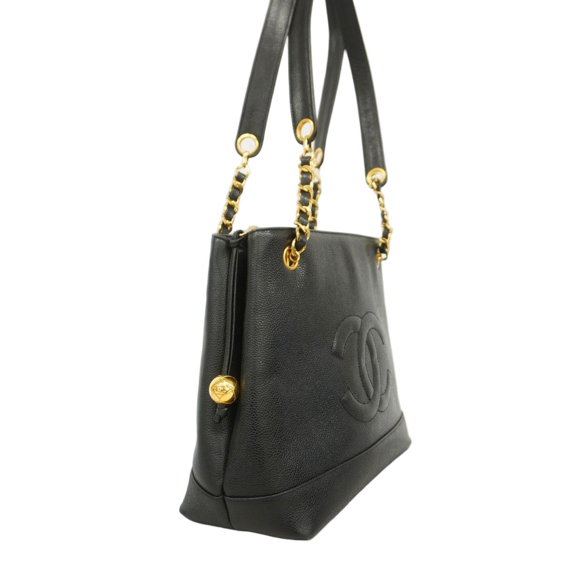 Chanel Shoulder Bag Caviar Leather Black Gold — view 2