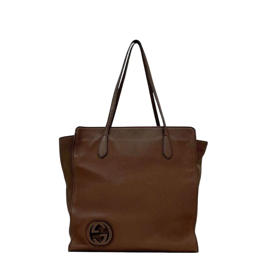 Gucci Tote Brown Interlocking Leather Logo Gray