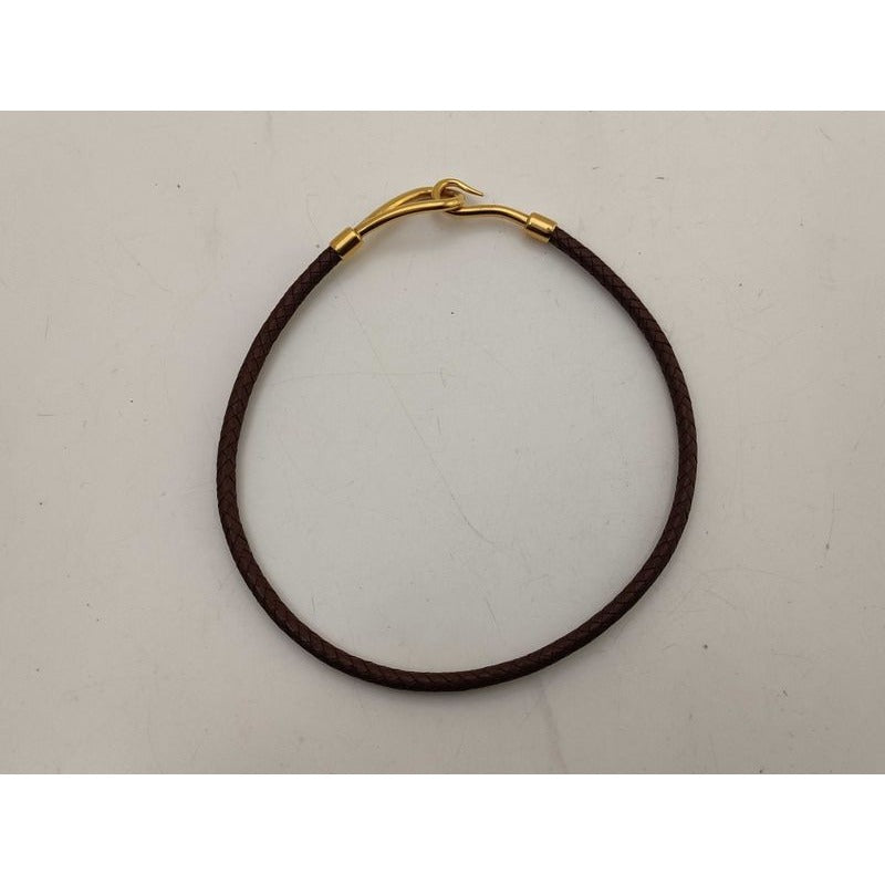 Hermes Choker Jumbo Brown Leather Braided Gold Hardware — view 2