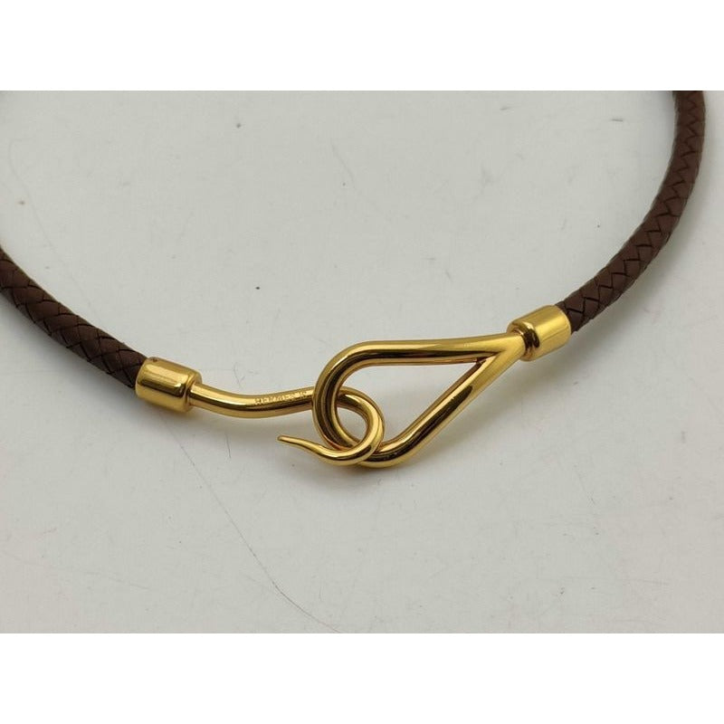 Hermes Choker Jumbo Brown Leather Braided Gold Hardware — view 3