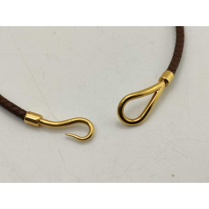 Hermes Choker Jumbo Brown Leather Braided Gold Hardware — view 4