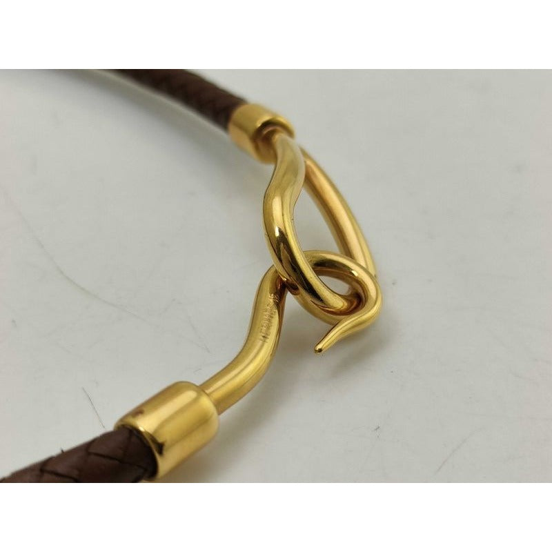 Hermes Choker Jumbo Brown Leather Braided Gold Hardware — view 6