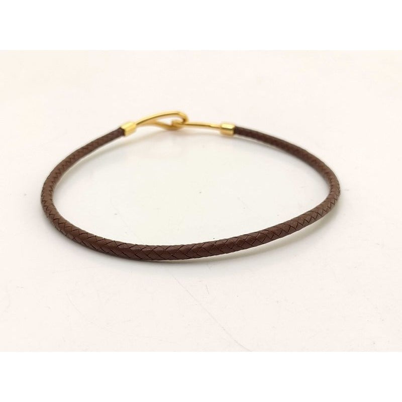 Hermes Choker Jumbo Brown Leather Braided Gold Hardware