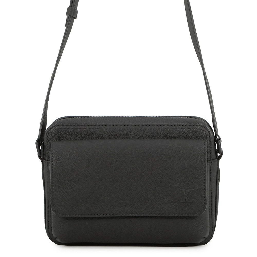 Louis Vuitton Shoulder Bag Waxy Calf Leather Boarding Messenger Black
