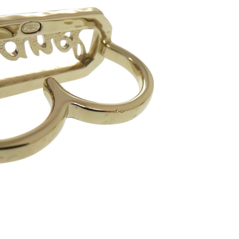 Chanel Double Finger L23 B Metal Stone Faux Pearl Gold Ring — view 8