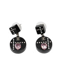 Chanel CC Logo Heart Earrings Silver Black Pink Metal Rhinestone