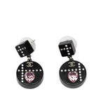 Chanel CC Logo Heart Earrings Silver Black Pink Metal Rhinestone