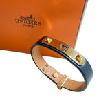 Hermes As de Coule Heart Mochif Leather Bracelet T2 Navy Gold Brand