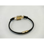 Louis Vuitton Bracelet LV Padlock Gold Black Leather Metal — view 2