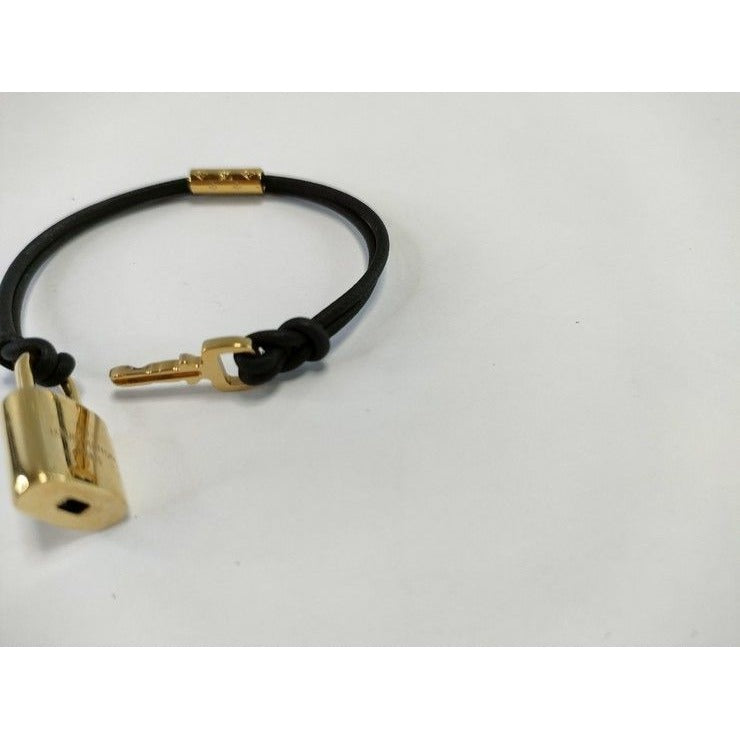Louis Vuitton Bracelet LV Padlock Gold Black Leather Metal — view 4