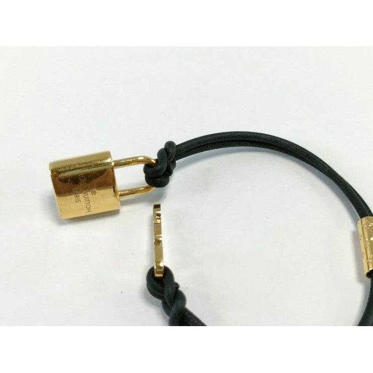 Louis Vuitton Bracelet LV Padlock Gold Black Leather Metal — view 5