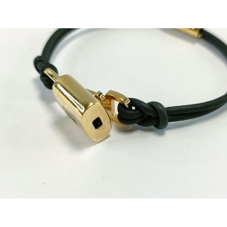Louis Vuitton Bracelet LV Padlock Gold Black Leather Metal — view 6