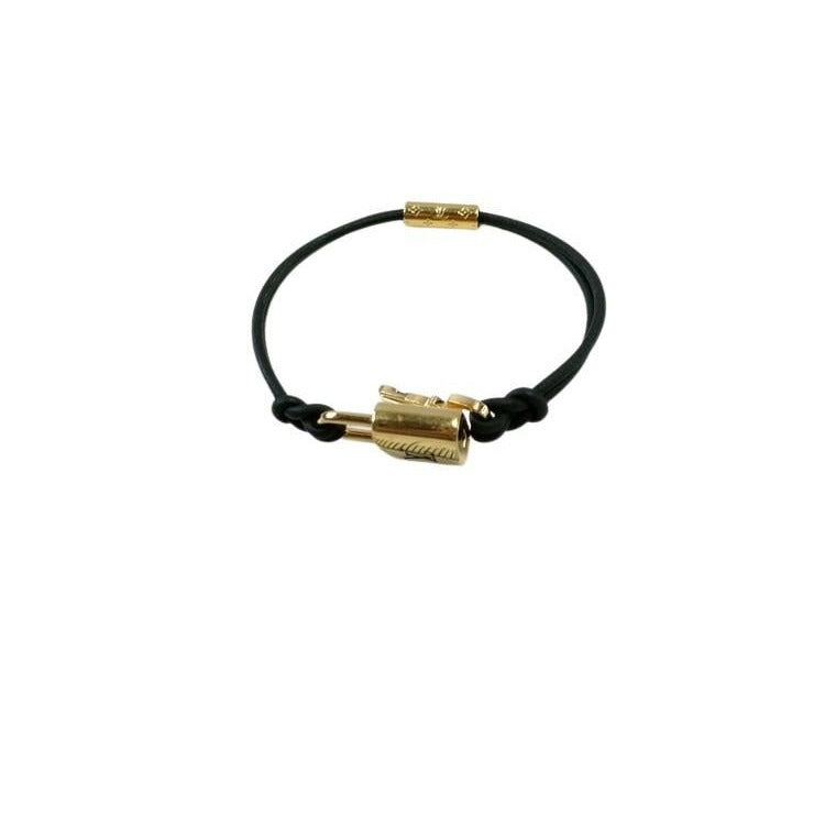 Louis Vuitton Bracelet LV Padlock Gold Black Leather Metal — view 7