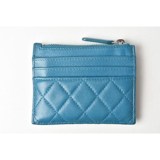 Chanel Coin Case Card Quilted Caviar Leather Blue Silver — view 3
