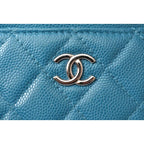 Chanel Coin Case Card Quilted Caviar Leather Blue Silver — view 4