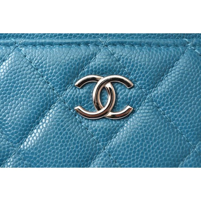 Chanel Coin Case Card Quilted Caviar Leather Blue Silver — view 4