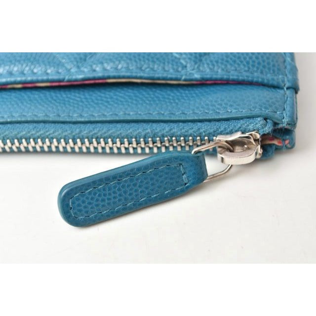 Chanel Coin Case Card Quilted Caviar Leather Blue Silver — view 5