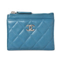 Chanel Coin Case Card Quilted Caviar Leather Blue Silver