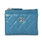Chanel Coin Case Card Quilted Caviar Leather Blue Silver